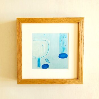 【原画・水彩画】「雨模様」 ※木製額縁入り（18㎝角）