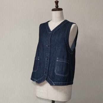 岡山デニムベスト　9.5oz中厚地デニム　配色ステッチ　綿100%　2サイズ展開