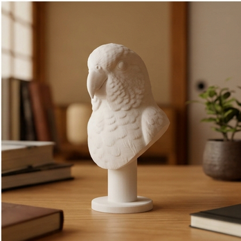 インコ（マメルリハ）の3Dプリント胸像 白PLA 彫刻 置物 インテリア