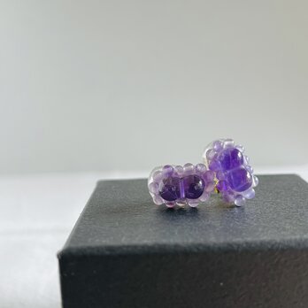 【天然石刺繍／イヤリング】アメジスト×粒々アメジスト