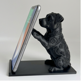 犬（ジャックラッセルテリア）のスマホスタンド 卓上 シルクブラック