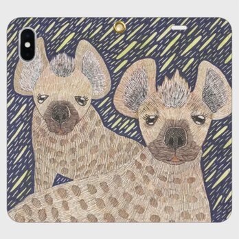 霧の森で木の実袋を探す兄弟｜ハイエナ兄弟・ロメルガとルゾルの帯なし手帳型iPhoneケース