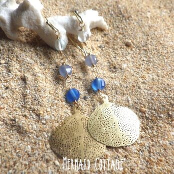 【Sea Fan & Aquamarine】海うちわと3色アクアマリンのグラデーションピアス