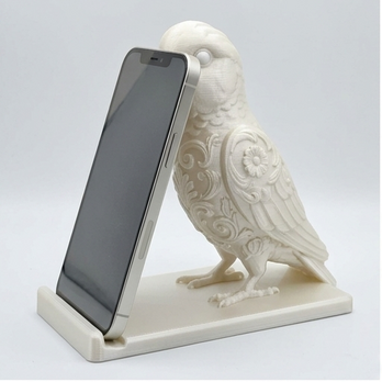 インコ（モモイロインコ）のスマホスタンド 卓上 シルクホワイト