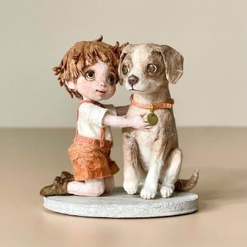 和紙人形『ずっと大切な君へ』｜愛犬と少年の思い出を形にした一点物ミニチュア