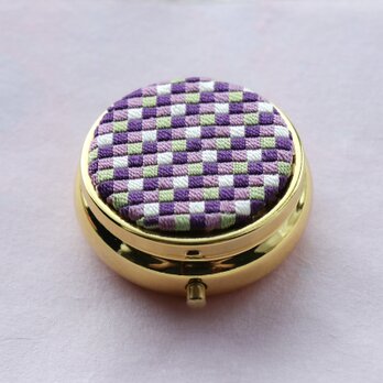 ピルケース 小物入れ ミラー付き あじさい｜国産絹糸の絽ざし刺繍