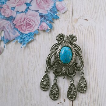 bohemian faux turquoise dangle ヴィンテージブローチ