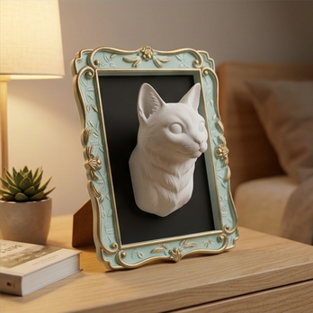 猫（マンチカン）の壁掛けレリーフ 3Dプリント 白PLA インテリア