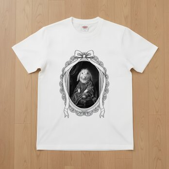 フレンチアンゴラ半袖Tシャツ ルネサンス風モノクロ ホワイト 男女兼用