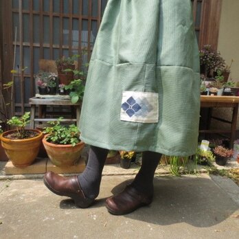 着物リメイク☆新緑の白の水玉みたいな絣織り紫陽花パッチ73ｃｍ丈の画像