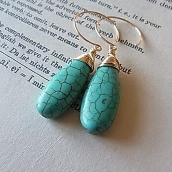 14kgfマグネサイトターコイズワイヤーラップピアス