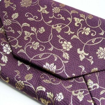 和布のバッグ　数寄屋袋　紫と金　クラッチバッグの画像