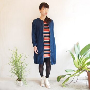 【藍染め】ワンピースコート/濃藍色