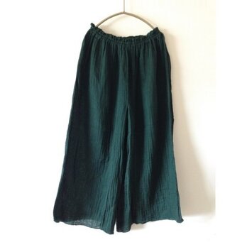 スカートみたいなワイドパンツ 濃グリーン メディカルガーゼ服 ※受注製作