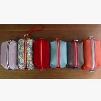 M.シュリンクレザー×スエードのﾎﾟｰﾁ...紫×ピンク