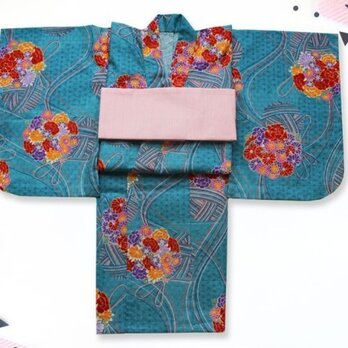 ◆浴衣◆花くす玉/ブルー/90-110