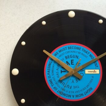 レコード盤壁掛け時計（格言・青）の画像
