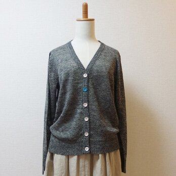 (L)リネンスラブ/VネックカーデCHARCORL
