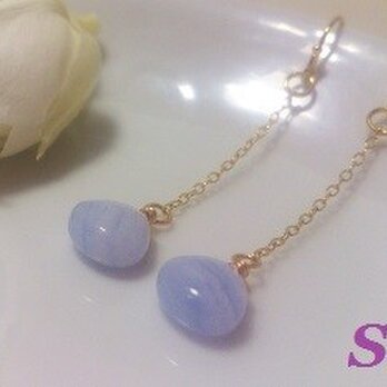 さわやかブルーレースチェーンピアス～定形外郵便無料～