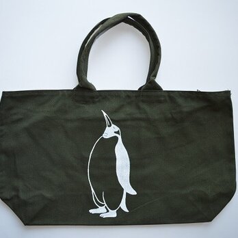 ペンギントートバッグ、オリーブ、送料無料、収納力抜群の画像