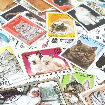 外国切手 猫アソート 20枚セット 【レジン・古切手】の画像