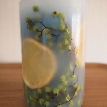 ドライフラワーのキャンドル（オレンジ×ブルー）