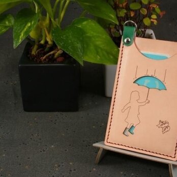 牛本革パスケース「楽しい雨」3層タイプ☆名入・送料込!!☆