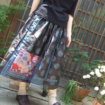 着物リメイク☆シックな大島紬でスカート♪縞模様と華やか銘仙も♪の画像