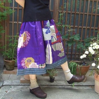 銘仙リメイク☆紫系銘仙色々とシックな大島でふんわりスカート♪の画像