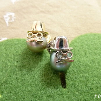 パール紳士とお茶タイム ブローチ