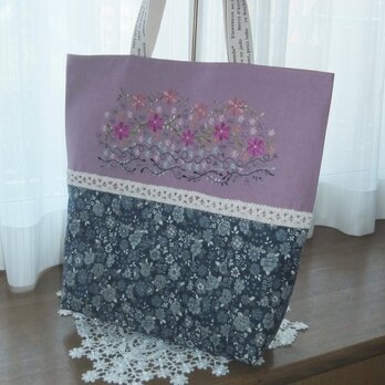SOLD 大人カラフル花刺繍とピンタックのバッグの画像