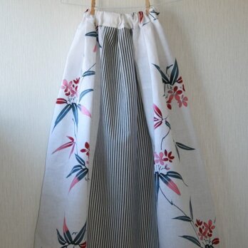 白地夾竹桃　綿麻ストライプ　ロングゴムスカート　Fサイズ　の画像