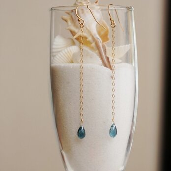 【14Kgf】宝石質ロンドンブルートパーズのロングピアス