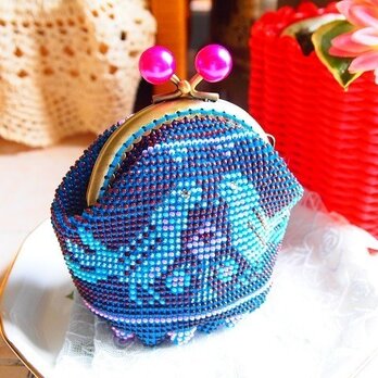 ビーズ編みがま口-福福青い鳥の画像