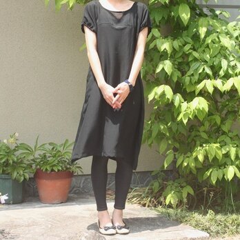 着物リメイク・透け感ありのパフ袖ワンピース（夏用黒・Ｍサイズ）の画像