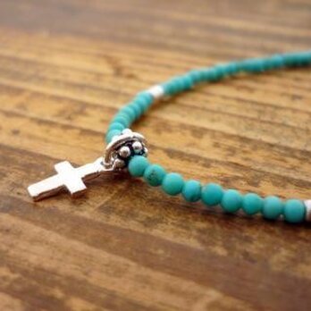 ターコイズのシンプルアンクレット／クロスチャーム付き