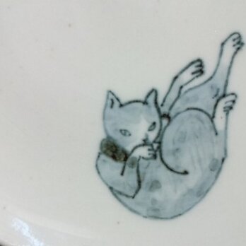 染付5寸猫皿 24の画像