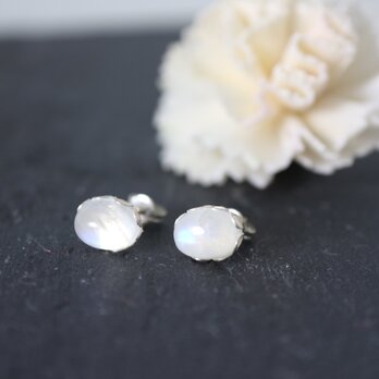 レインボームーンストーンのスカラップピアス　Dewdrop Rainbow Moonstone sterling silverの画像