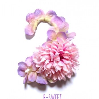 紫陽花とマムのイヤーフックA  (ピンクパープル)左耳用の画像