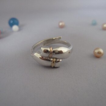 「寄り添うネコ」-再出品-　K18,SVリング<受注製作＞