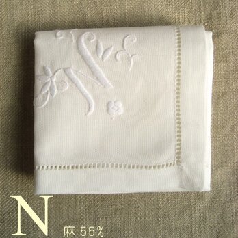 favor-POCO【麻混】手刺繍イニシャルハンカチ「Ｎ」