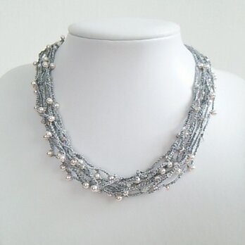 ●sold out●銀ラメ糸 パールネックレス