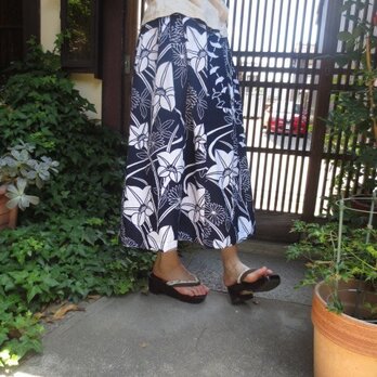 浴衣スカート☆シンプルに紺と白…夏にサラサラ足さばき82㎝丈の画像