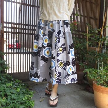 浴衣スカート☆シックグレー地に夏椿と紫陽花で♪80㎝丈の画像