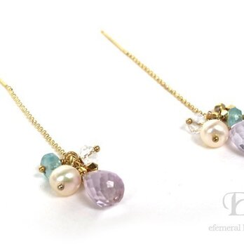 宝石質アメジスト・アクアマリン・クリスタル・淡水パールのピアス