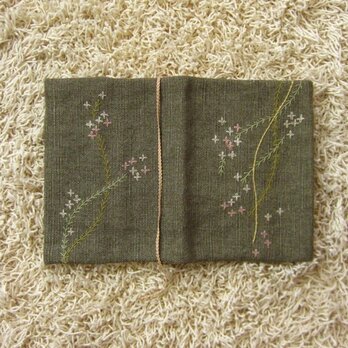 手刺繍・ブックカバー（花柳）の画像