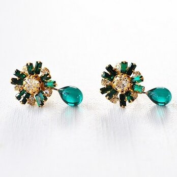 VINTAGE エメラルドビジューイヤリング