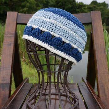 【夏SALE】かぎ針編みの夏色マリン帽子・1の画像