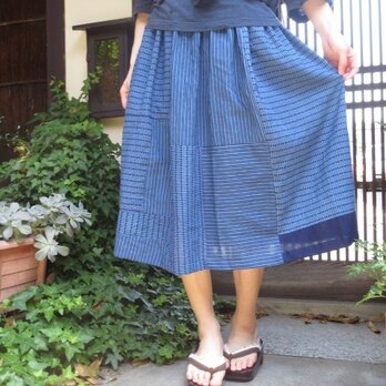 ゆかたスカート☆粋な縞と小紋柄1種で2度美味しい74㎝丈の画像