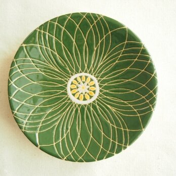 小皿（花）深緑色の画像
